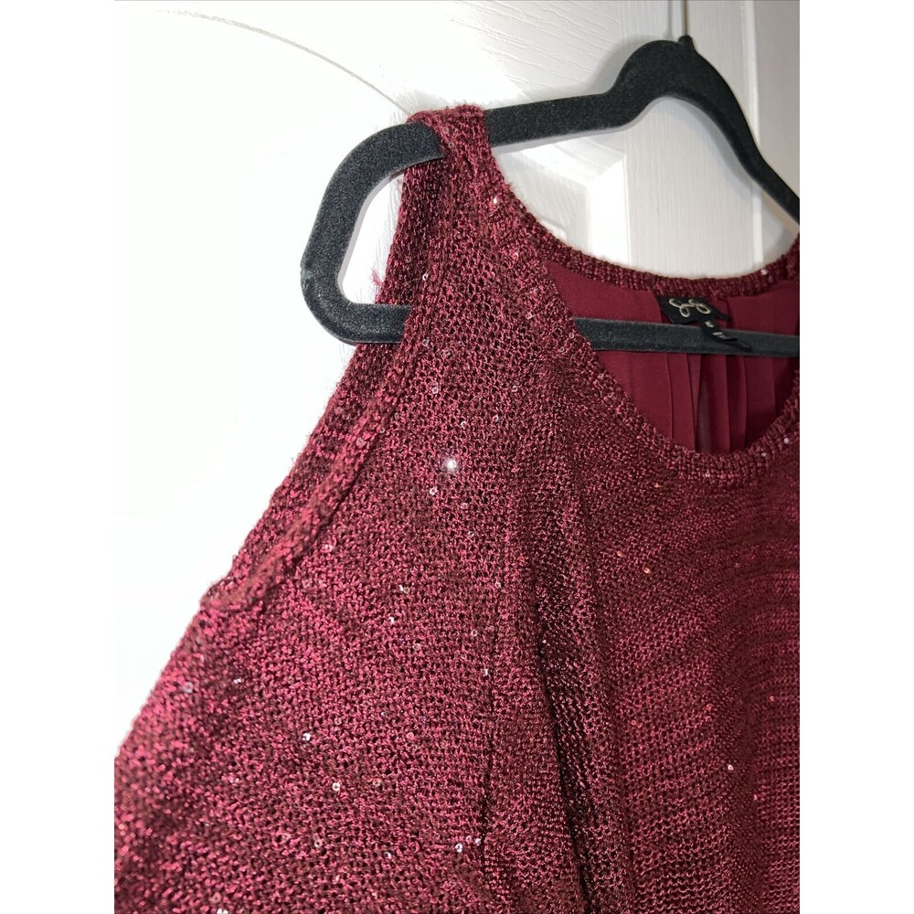 Jessica Simpson Burgundy Sparkle Lined Knit Sweater Tearose Layered Cutout XL - Picture 4 of 13